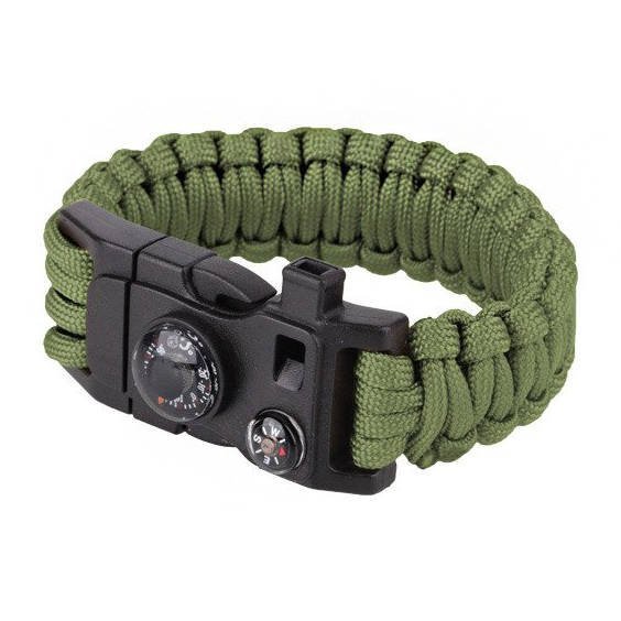 Náramok "PARACORD"  101 Inc. kompas/teplomer/kresadlo Olivová