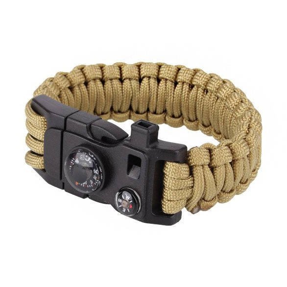 Náramok "PARACORD"  101 Inc. kompas/teplomer/kresadlo Coyote